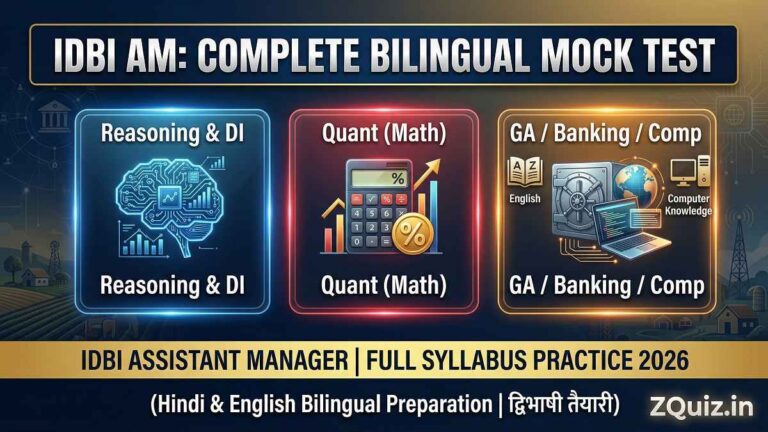 IDBI Assistant Manager Syllabus Wise Bilingual MCQs - Reasoning DI Quant English GA Banking Computer