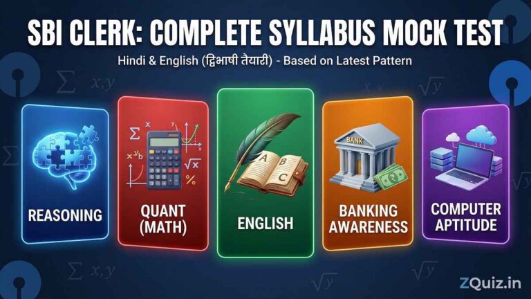 SBI Clerk Syllabus Wise MCQs Bilingual - Reasoning Quant Math English Banking Awareness Computer Aptitude