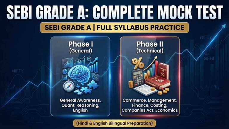 SEBI Grade A Specialized MCQs: Phase I & II - GA English Quant Reasoning Commerce Management Finance Costing Companies Act Economics Practice