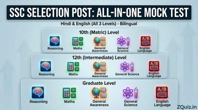 SSC Selection Post Practice Set in Hindi and English - 10th 12th Graduate Level All Subjects Reasoning Maths GK Science English
