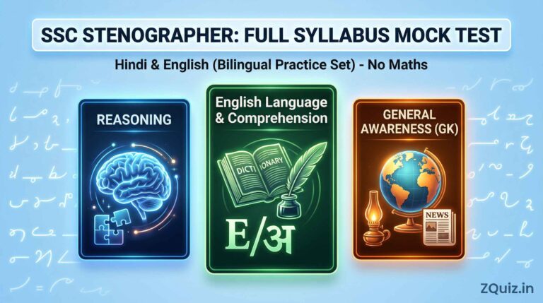 SSC Stenographer Mock Test with Full Syllabus Practice Set in Hindi and English - English Reasoning GK General Awareness