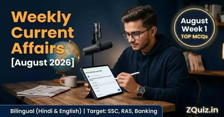 Weekly Current Affairs MCQs August 2026 Week 1 - Advanced Level Quiz in Hindi and English for UPSC, SSC, State PSC Exams