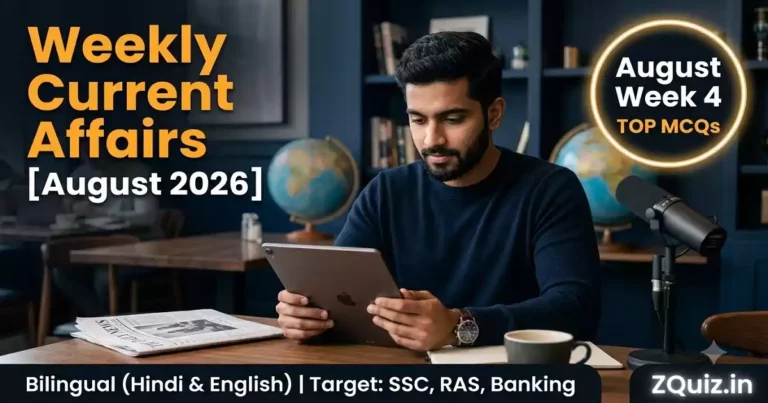 Weekly Current Affairs MCQs August 2026 Week 4 - Advanced Level Quiz in Hindi and English for UPSC, SSC, State PSC Exams